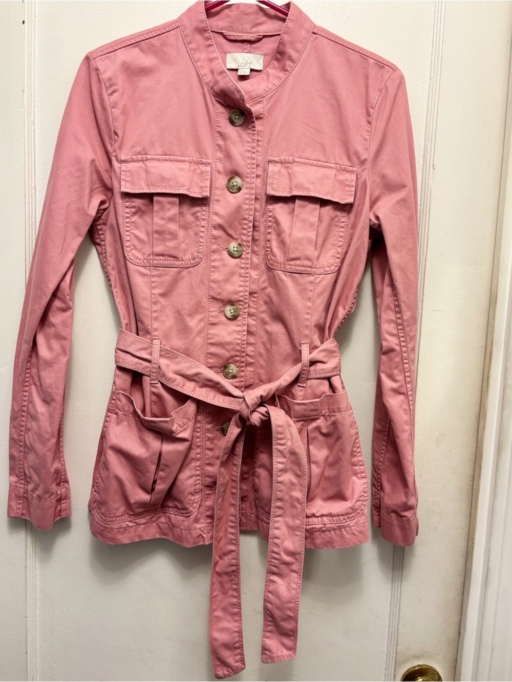 Loft Utility Jacket Tie Waist Size Medium Color Pink